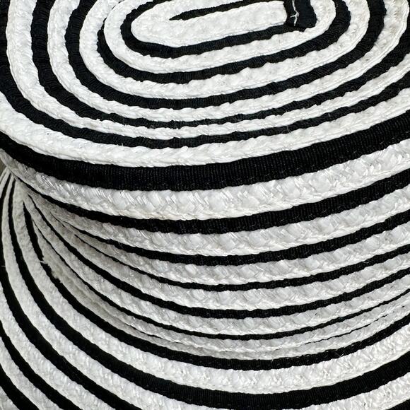 Eric Javits Braid Dame Straw Bucket Hat Black White Striped RARE PINK UPF 50+ - Picture 7 of 10
